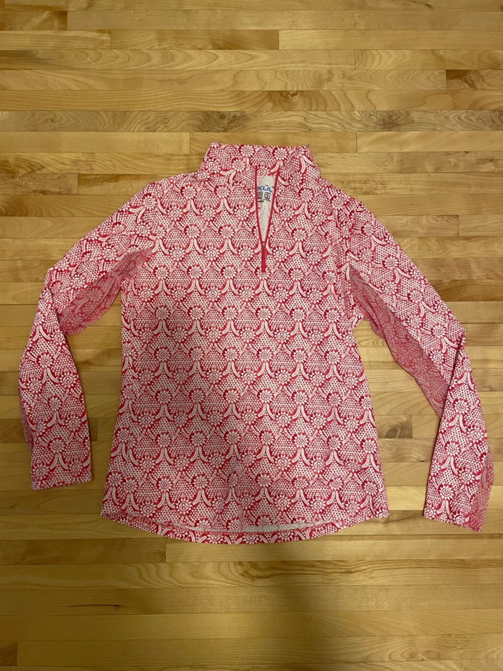 IBKUL Pink & White Patterned Quarter-Zip Pullover Size Medium